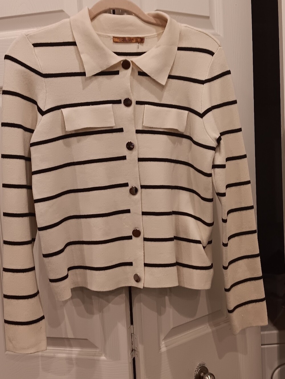 Belldini Ecru & Black Striped Sweater Cardigan Size M